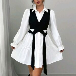 Solid Color Patchwork Lantern Sleeve Bodycon Mini Dress For Women,Stylish